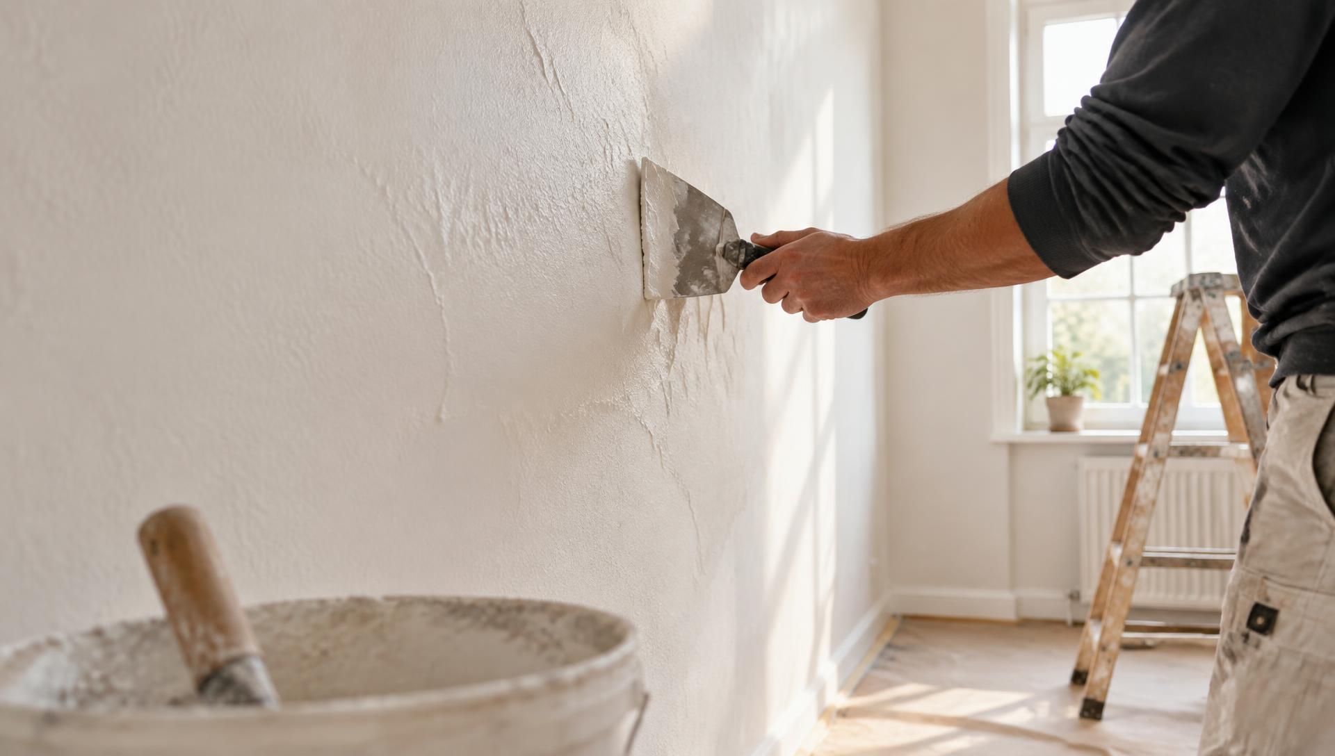 Handwerkerin bereitet eine Wandfläche sorgfältig vor (Symbolbild)
